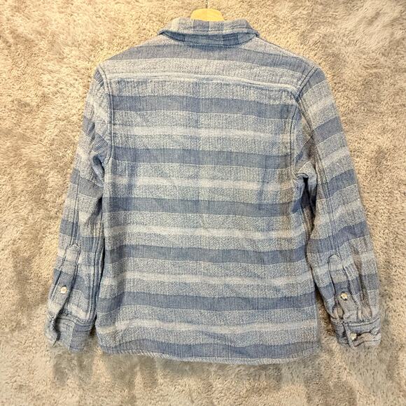 Johnnie O Blue Chambray Shacket Button Down Shirt Stripe Pattern Boys 14 - Picture 4 of 13
